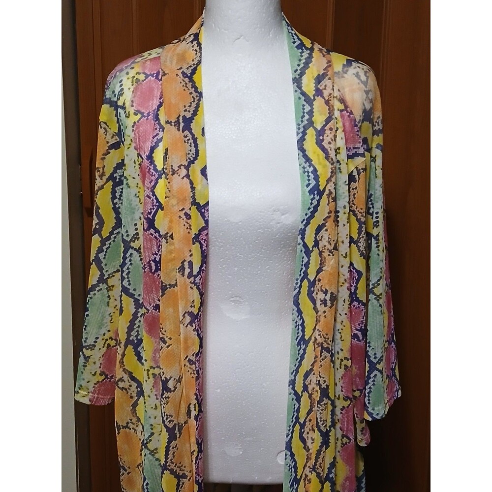 Oddy Colorful  Long Snakeskin Print cover up Kimono style sleeves  One Size NWOT